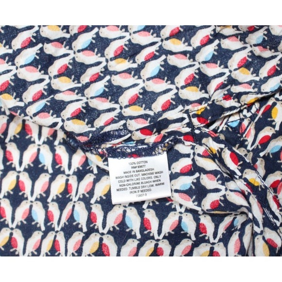 St. John Bay Womens Navy Multicolor Bird Pattern Button Long Sleeve Shirt Blouse - Picture 10 of 11